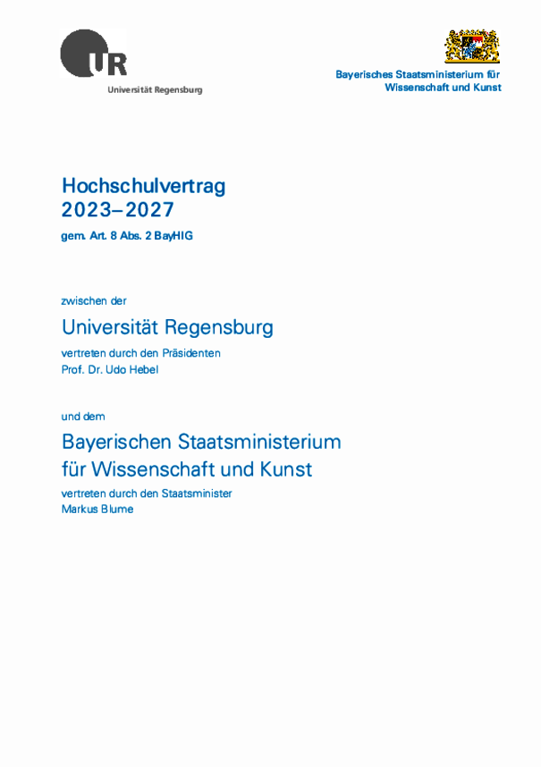Titelblatt des Hochschulvertrags 2023 - 2027