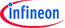 Logo von Infineon Technologies AG: Das Wort "Infineon" steht in blauen Buchstaben geschrieben, umrahmt von einer roten Halbellipse links